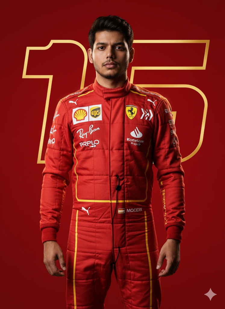 Swatantra in Ferrari F1 race suit